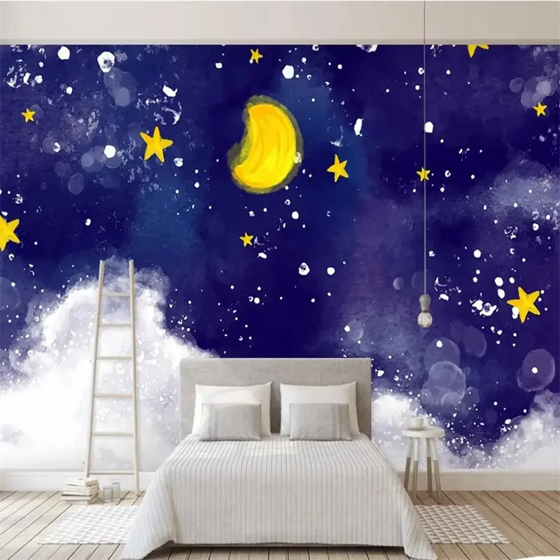 beibehang Custom wallpaper 3D mural Nordic minimalist hand-painted retro oil painting starry sky TV background wall фотообои 3d