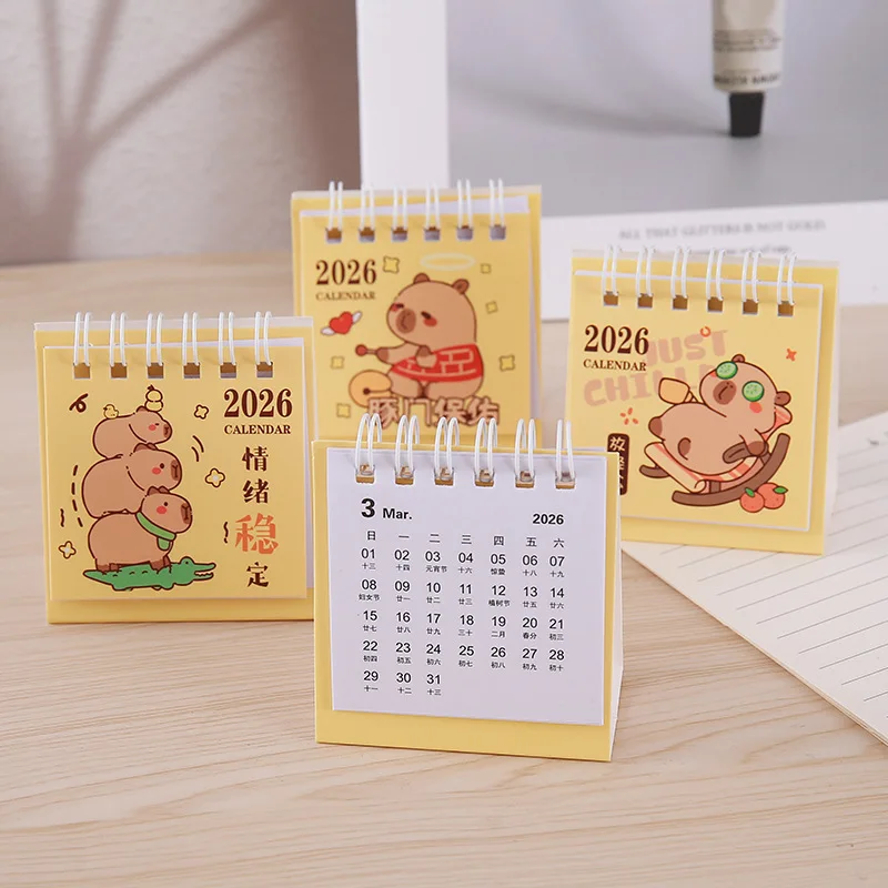 

Настольный календарь Capibara, простой календарь на 2026 год, мини-настольный календарь, складной для домашнего офиса, настольное ежемесячное планирование