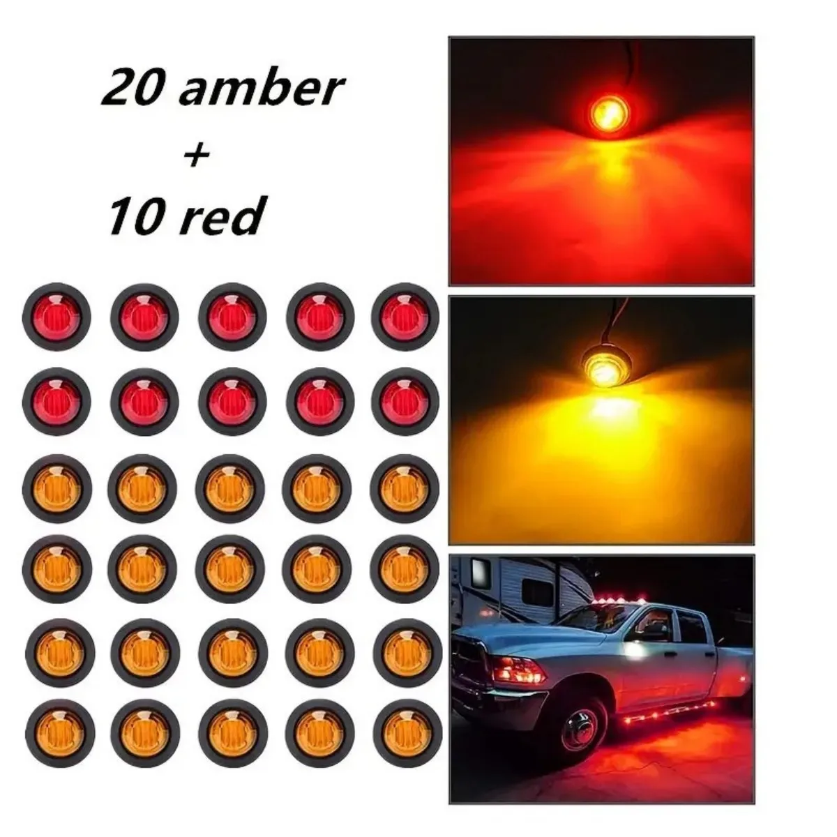 30-Pack LED Side Marker Lights 12V – Universal Indicator Lights for Vehicles, Trucks, Trailers, RVs – Durable Waterproof LED Run