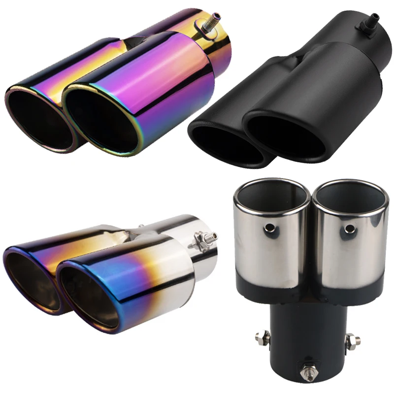 Universal double exhaust tips colorful Muffler exhaust stainless Dual tail pipe muffler round carbon fiber exhaust tips car deco