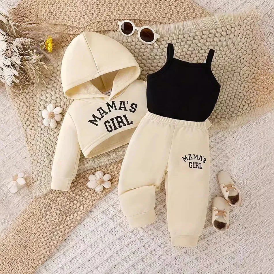 Set di abbigliamento sportivo e per il tempo libero per bambini europei e americani autunno e inverno ragazza canotte felpe con cappuccio e