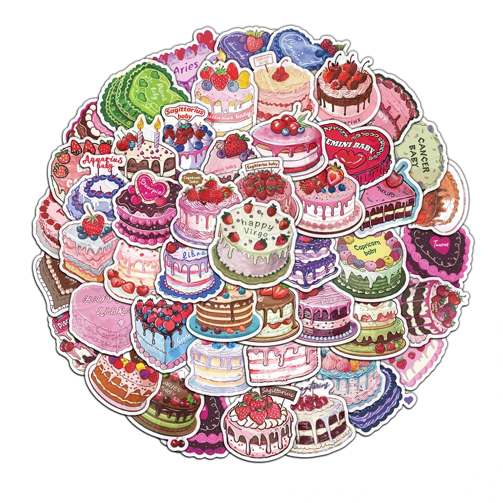 50PCS Nette Kleine Kuchen 3D Geburtstag Kuchen Wasserdichte Aufkleber Cartoon Gepäck Nicht infringende Kreuz grenze Aufkleber