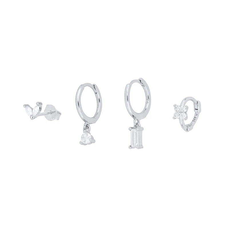 روكسي 4 قطعة بساطتها زهرة الهندسة الزركون وأقراط للنساء موضة أقراط مجوهرات الزفاف Pendientes Mujer