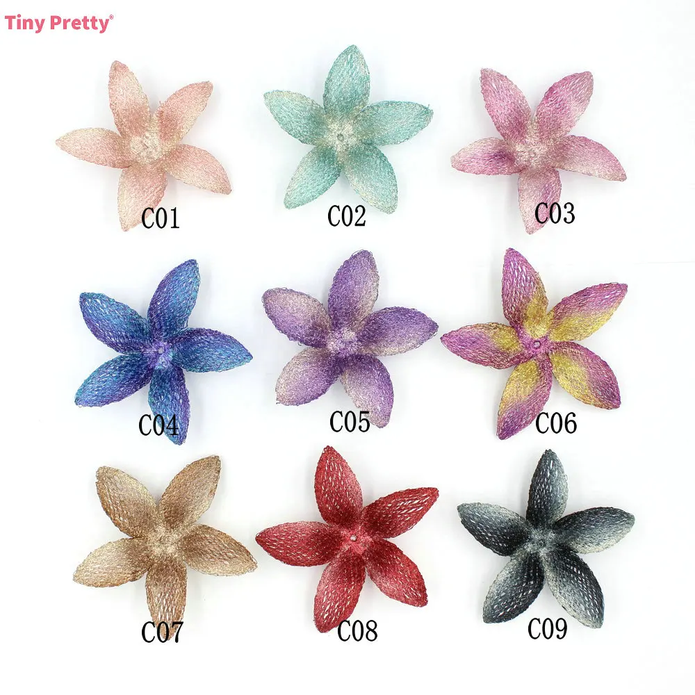 5PCS Embroidery Blossom Five Petals 3D Gradient Big Flowers 6.5cm DIY Craft Accessory for Jewelry Making, Barrettes, Brooches