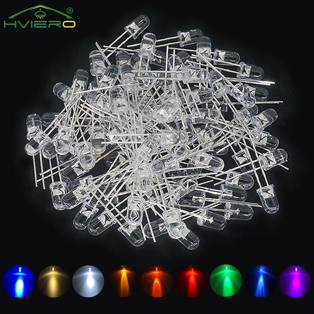 

100Pcs F3 3mm Round White Red Green Blue Water Clear Diode LED Assortment Kit Ultra Super Bright Light Emitting Diodes Bulb Lamp