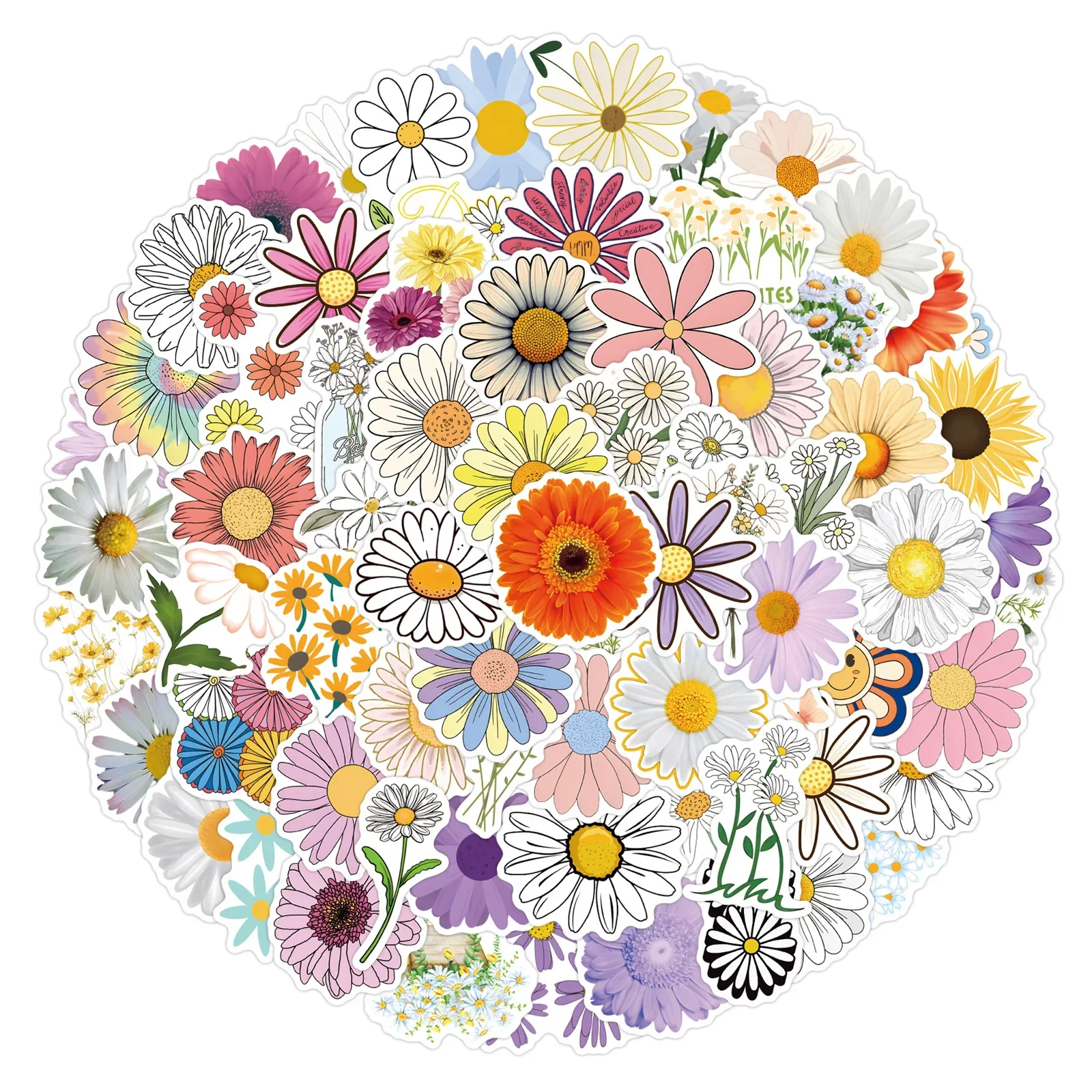 110 Stück Cartoon-Gänseblümchen-Aufkleber Pflanzen-Blumen-Cartoon-Sticker DIY-Dekoration Wasserfeste Skateboard-Notizbuch-Graffiti-Spielzeuge