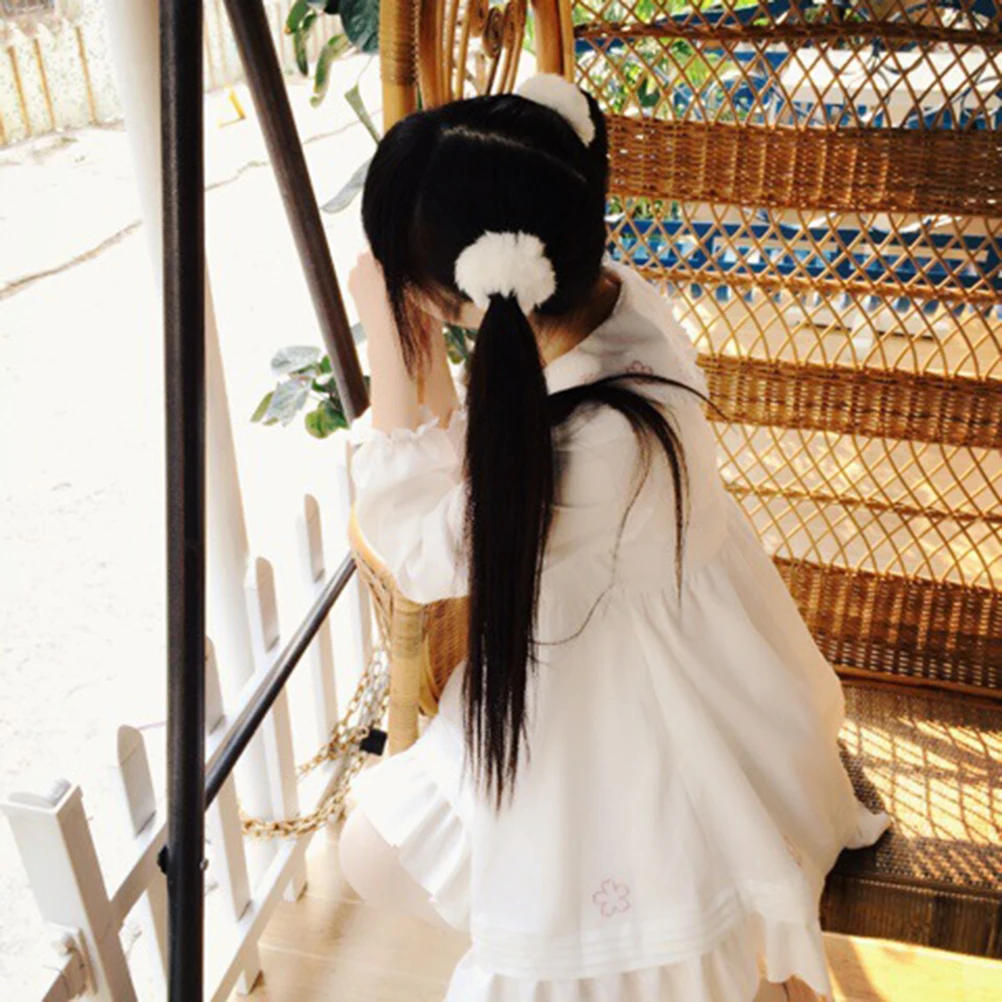 

10Pcs Artificial Pom Pom Hair Elastics Stretchable Elastic Ponytail Holders Soft Hair Bands Suitable for Parties Anniversary