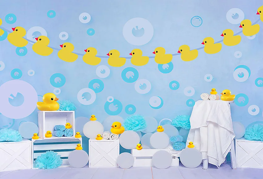 Mehofond Photography Background Little Yellow Duck Bubbles Kids Birthday Party Cake Smash Portrait Decor Backdrop Photo Studio