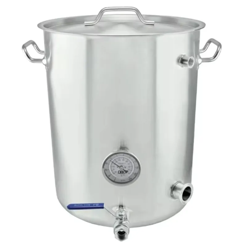 Polished stainless steel stock pot with gallon markings