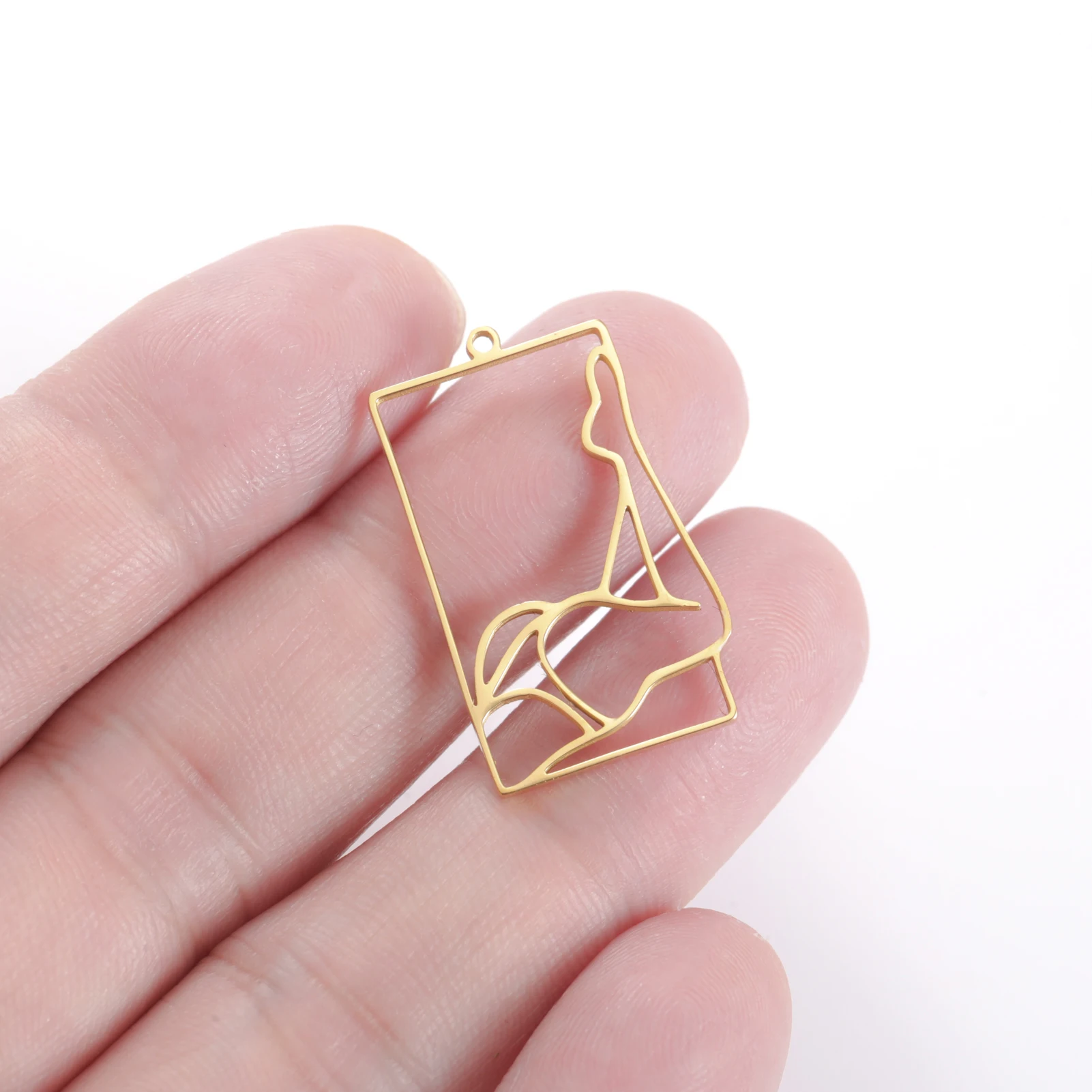 5pcs Abstract Human Body Charms Female Silhouette Stainless Steel Hollow Rectangle Pendant DIY Niche Art Jewelry Making Supplies