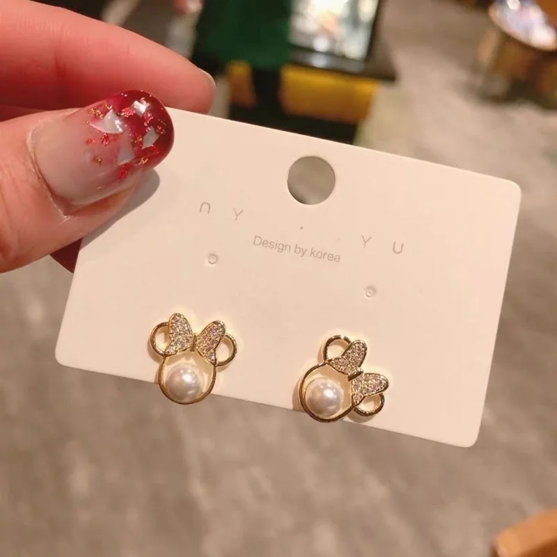 Korean Crystal Pearl Stud Earrings For Women Simple Bow Small Earring Fashion Ear Jewelry Wedding Gift Mujer Boucle D'oreille
