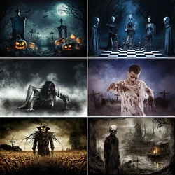 Bonvvie Halloween Backdrop Horror Night Moon Forest Cemetery Skeleton Scary Bloody Halloween Family Party Photography Background