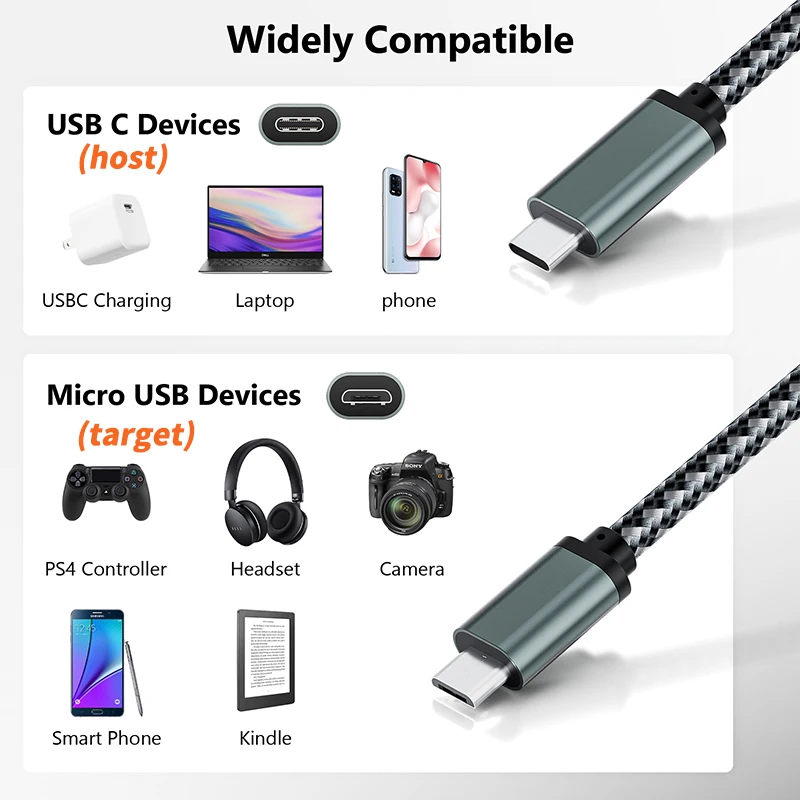 Short Type C USB-C To Micro USB Cable 0.2m USB C to Micro USB OTG sync data charging cable for Samsung xiaomi macbook pro