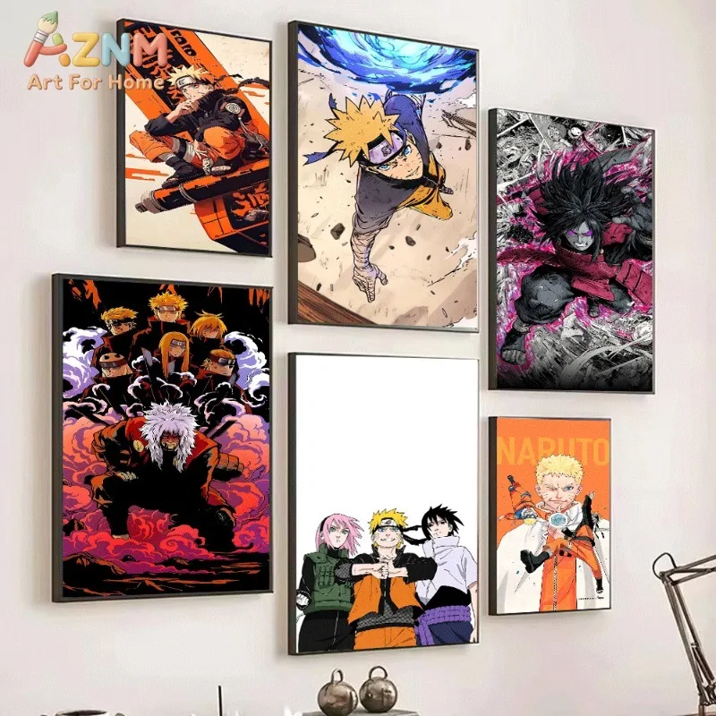 Naruto Canvas Wall Art Naruto Scroll Orange Style Anime Print Collage With Ninja Character Posters For Teen Boys BedroomUnframed