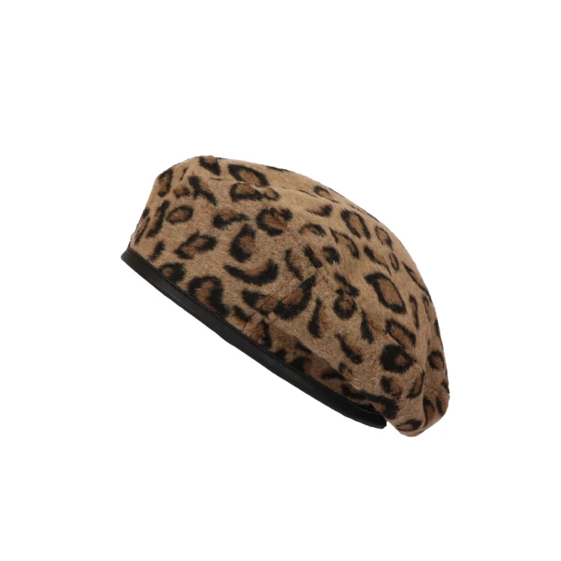 Leopard Print Spring Autumn Beret Korean Version All-Match Student Painter Hat Winter British Fashion Trendy Octagonal Cap