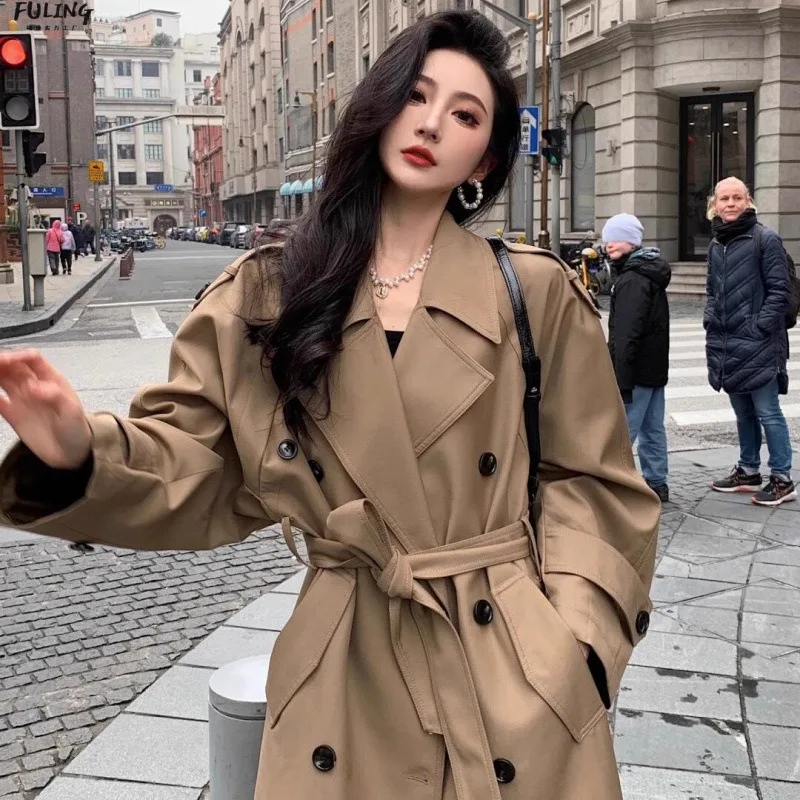 

British-style Long High-shoulder Trench Coat Women's 2026 Spring Autumn New Collection Overcoat Super Stylish Casual Fashion
