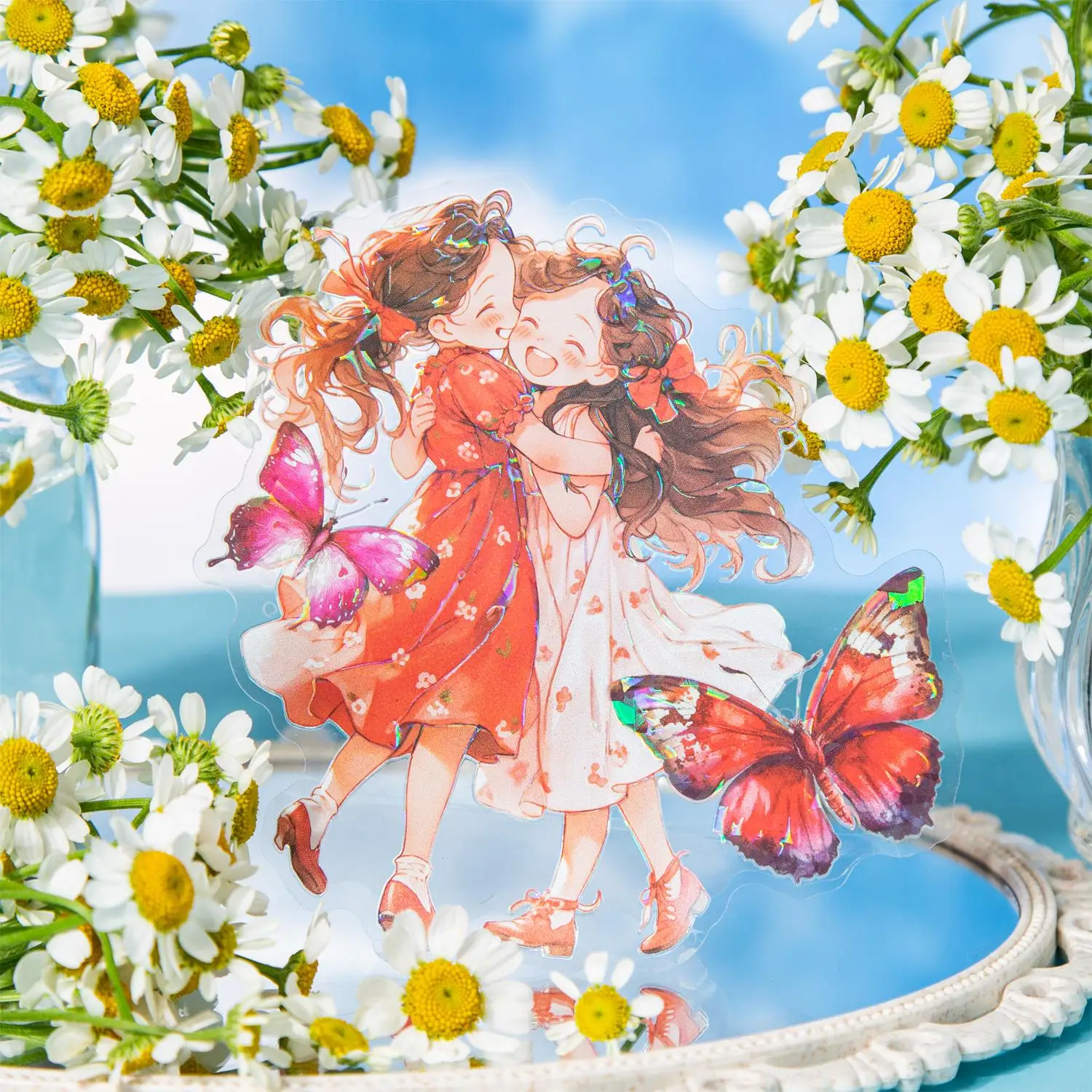 6 Sheets Butterfly Girl Series Kawaii Character Shell Light PET Sticker Creative DIY Journal Collage Material Decor Stationery