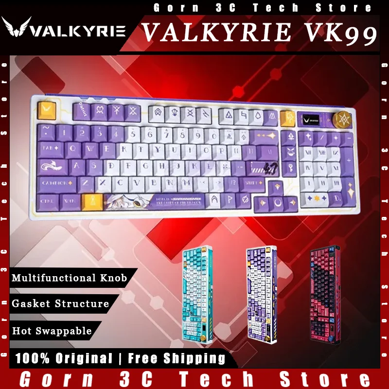 

VALKYRIE VK99 Mechanical Keyboard Tri-mode Wireless Gasket Structure Hot Swap Multifunctional Knob Customized Gaming Keyboard