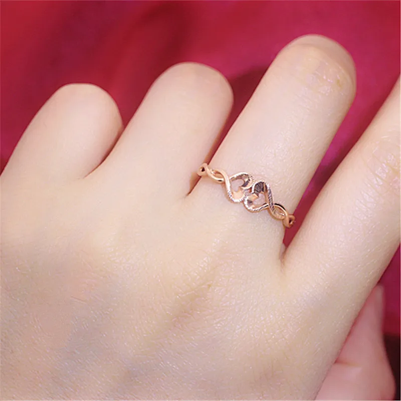Classic design 585 purple gold heart rings for women exquisite small plated 14K rose gold new in party jewelry adjustable view 2