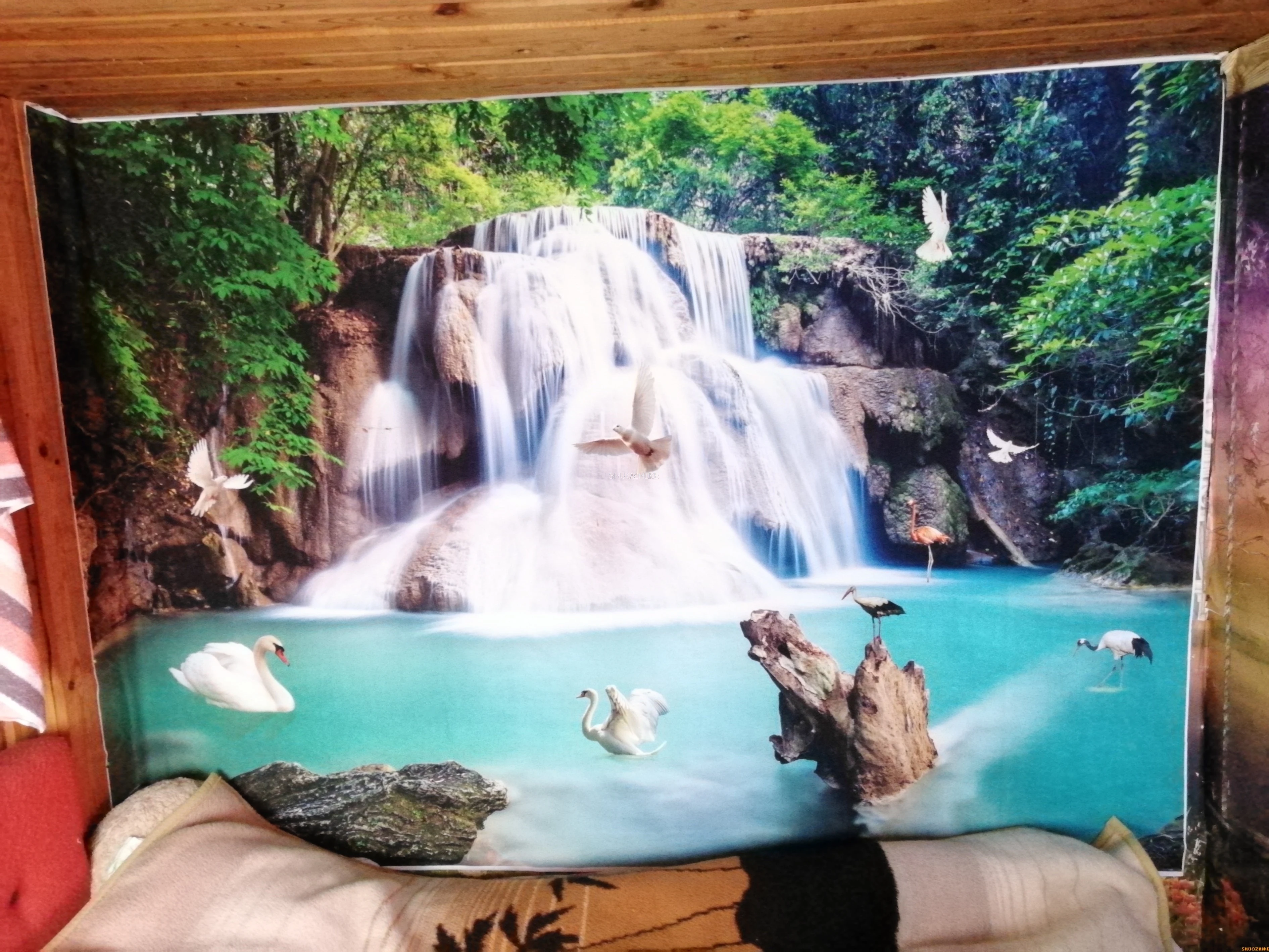 خلفية المناظر الطبيعية شلال الجبال الخضراء بحيرة واضحة السماء الزرقاء المناظر الطبيعية صورة التصوير خلفية استوديو الصور