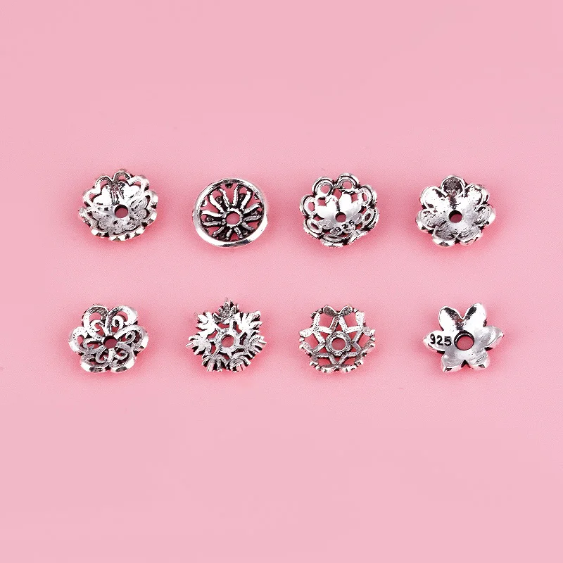 S925 sterling silver retro flower tray handcrafted diy accessories bracelet spacer tassel cap bead tray accessories