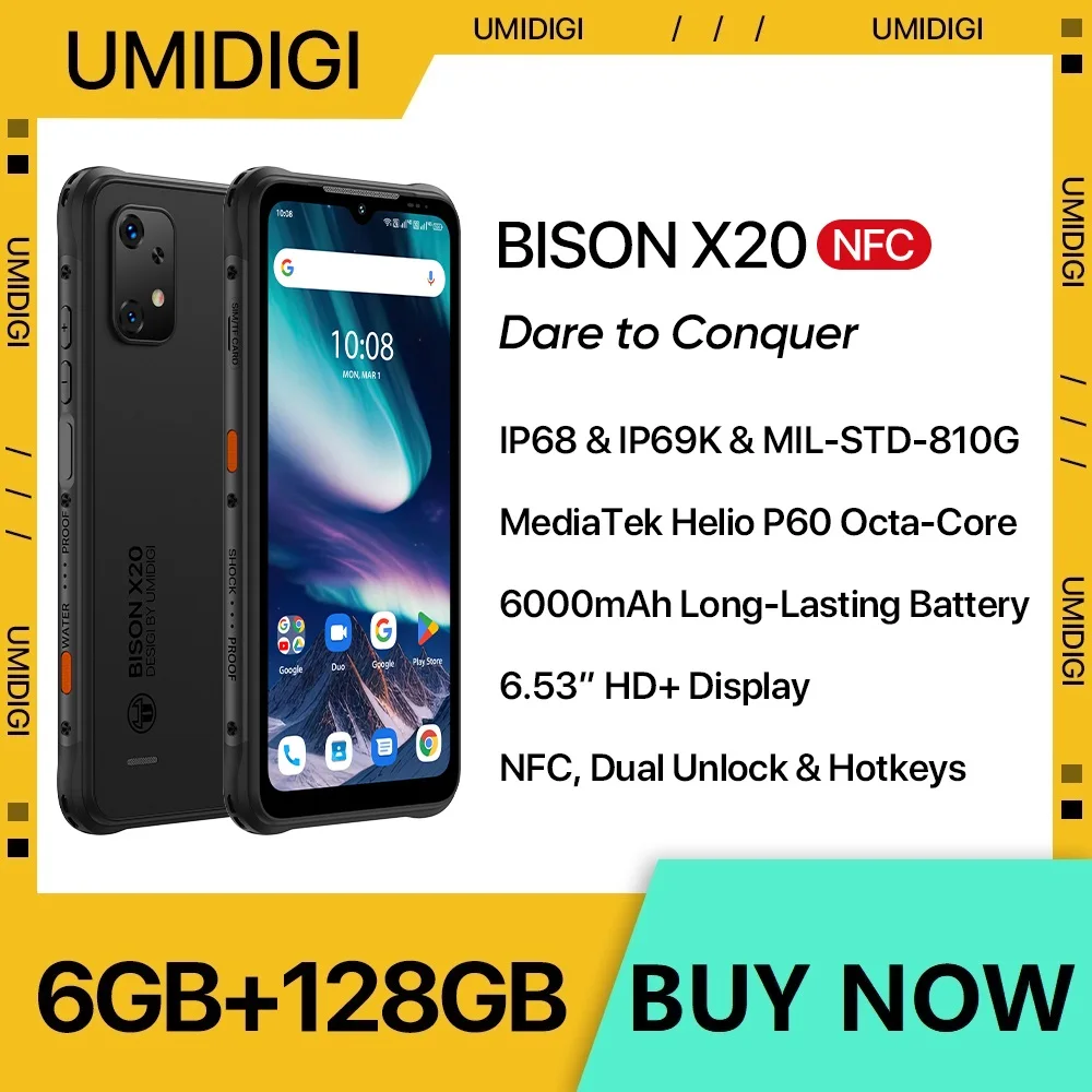 umidigi bison x20 ip68 ip69k mtk helio p60 octa core gb ram 128 gb rom 653 hd android 13 6000 ghz nfc 01