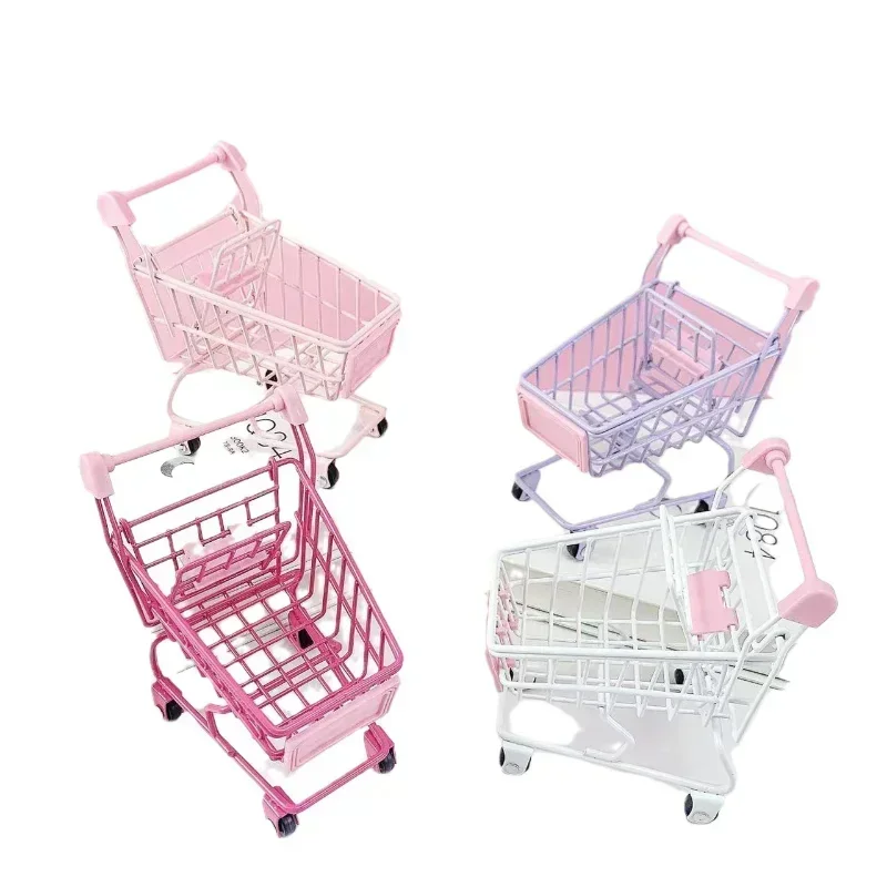 Simulation Supermarket Hand Trolleys Pretend Play Toy Mini Shopping Cart Kids Toys Kids Room Desktop Storage Basket Home Decor