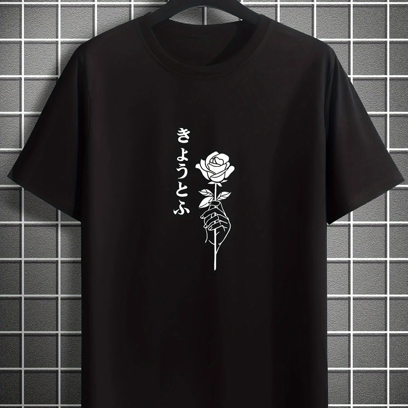 Summer Men's 100% Pure Cotton Rose Pattern Printed Fashionable Casual Loose Sports Round Neck Short Sleeved T-shirt Top