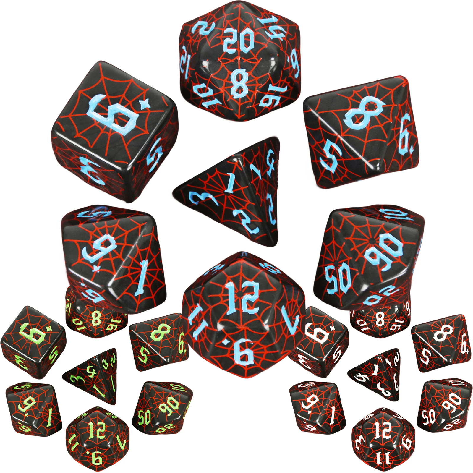 

7-Piece Polyhedral Dice with Spider Web, Ideal for Fantasy Tabletop Games
