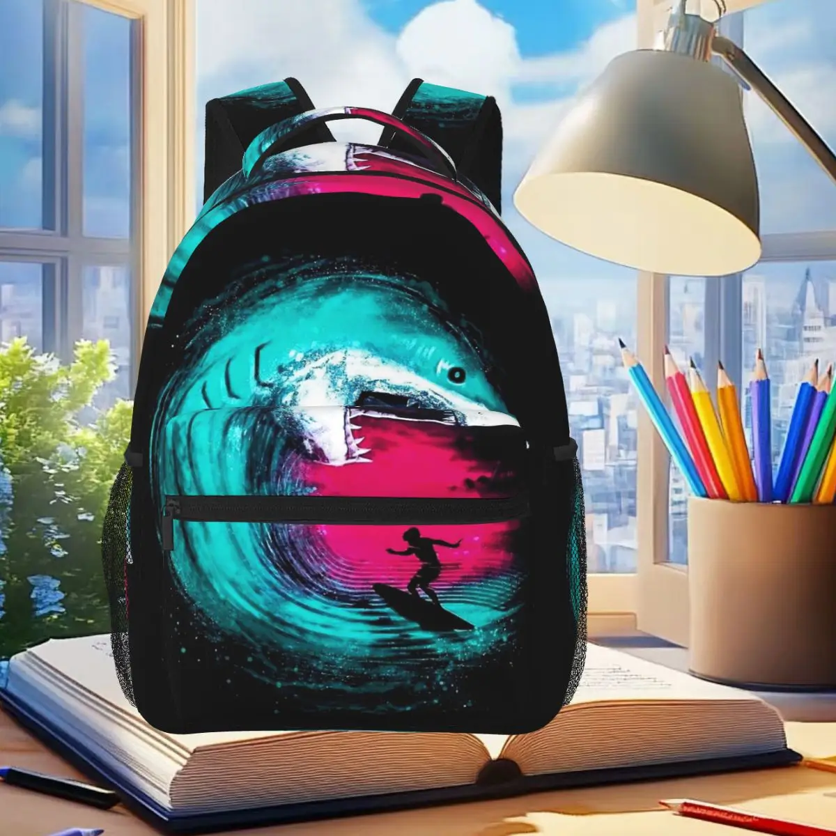 Creative Shark Printed Backpack Student Boys Girls BookBag Kids School Bag Computer Shoulder Bags for Men Women