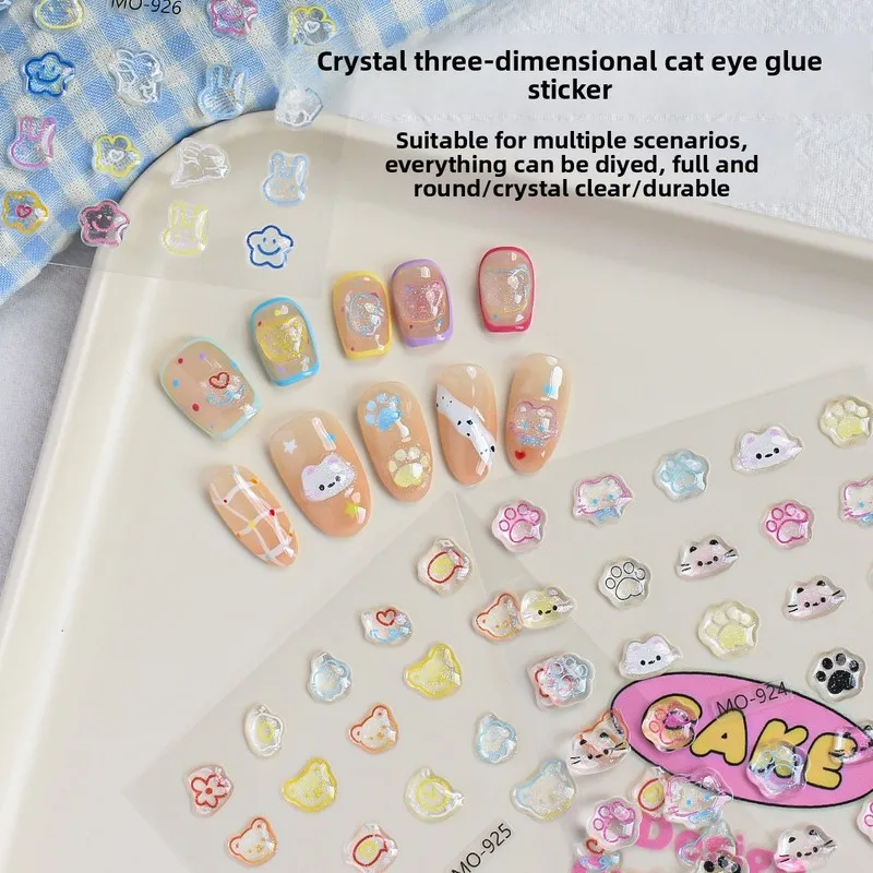 Crystal Epoxy Nail Stickers 5D Embossed 3D Cartoon Rabbit Cat Paw Graffiti DIY Manicure Decorations Nail Art Stickers