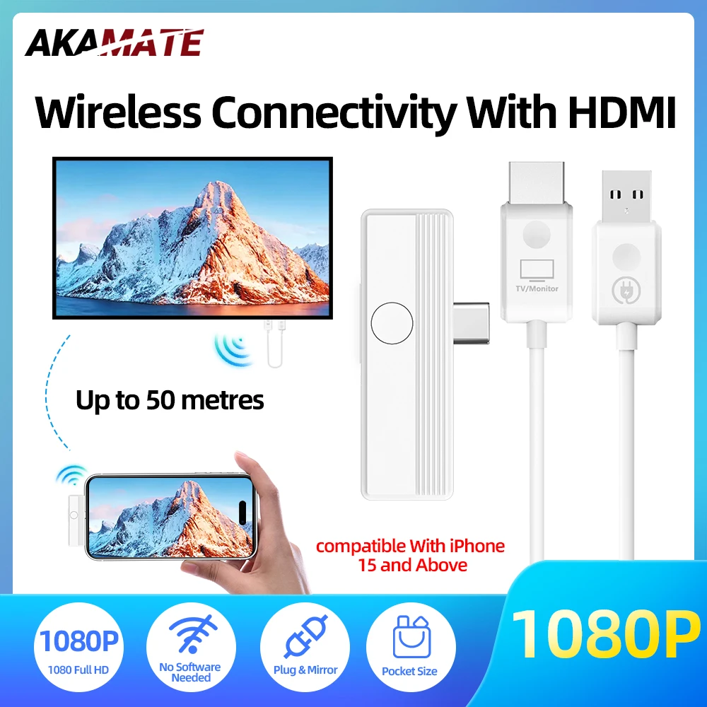 

1080P HDMI Transmitter Receiver Wireless Projector Screen Extender Kit Audio Transmit for Phones Computer TV Camera