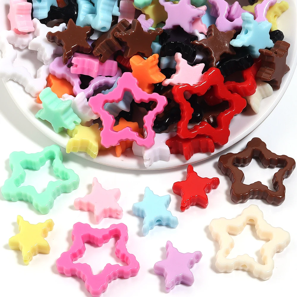 20pcs/lot Solid Color Star Acrylic Beads Hollow & Solid Star Loose Spacer Bead for DIY Bracelet Necklace Keychain Jewelry Making