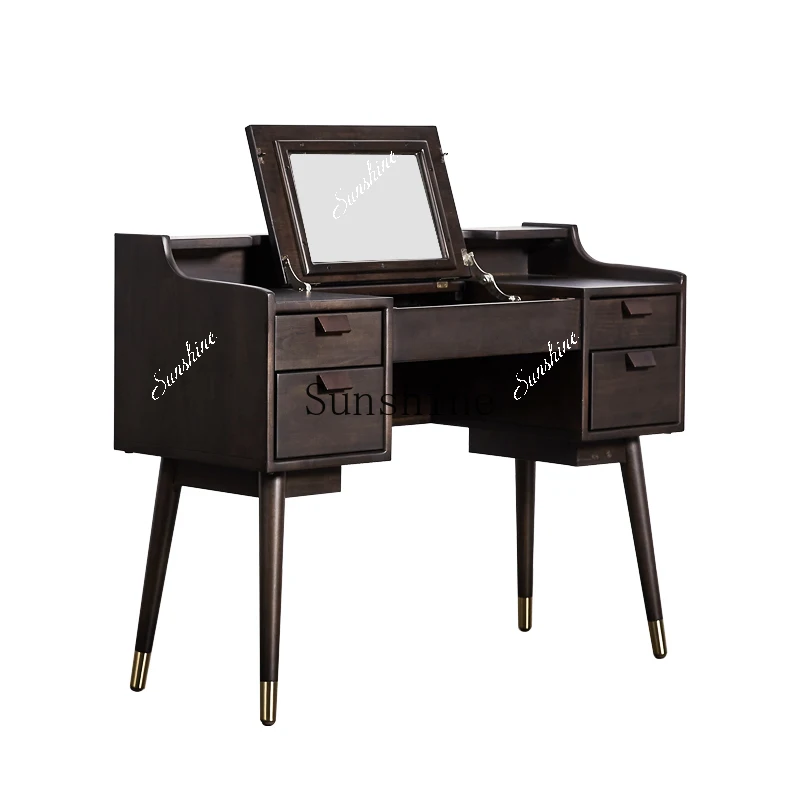 Nordic clamshell solid wood makeup table storage cabinet integrated bedroom furniture  FT