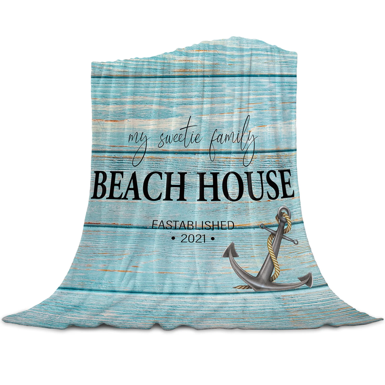 Wood Grain Anchor Beach House Printed Throw Blanket Flannel Fleece Blankets Soft Throws for Sofa Couch Bed Bedroom Bedspread