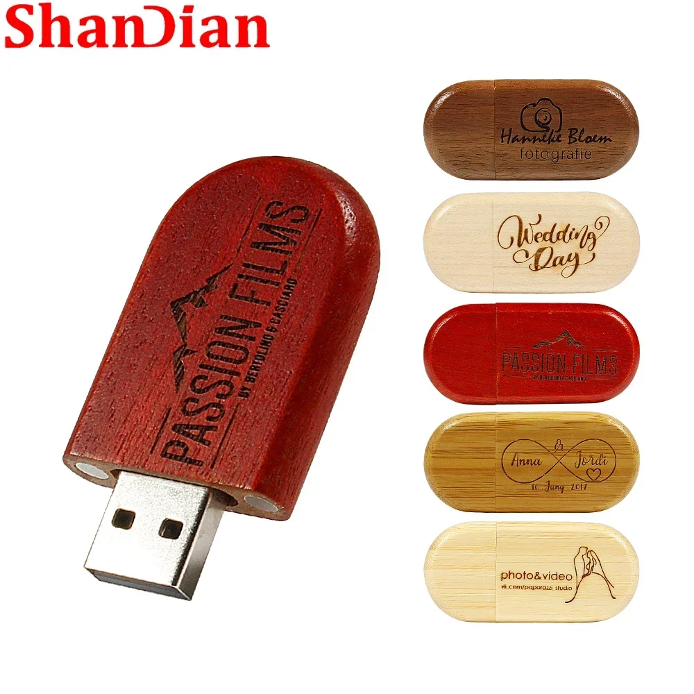 

SHANDIAN Wooden USB 2.0 Flash Drive 128GB Multiple Styles Pen Drive 64GB Free Customization LOGO 32GB Memory Stick Wedding Gift