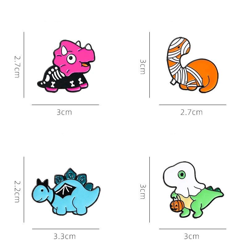 4pcsCute Cartoon Dinosaur Enamel Brooch Creative Halloween Pumpkin Mummy Ghost Lapel Pin Badge Backpack Clothing Hat Accessories