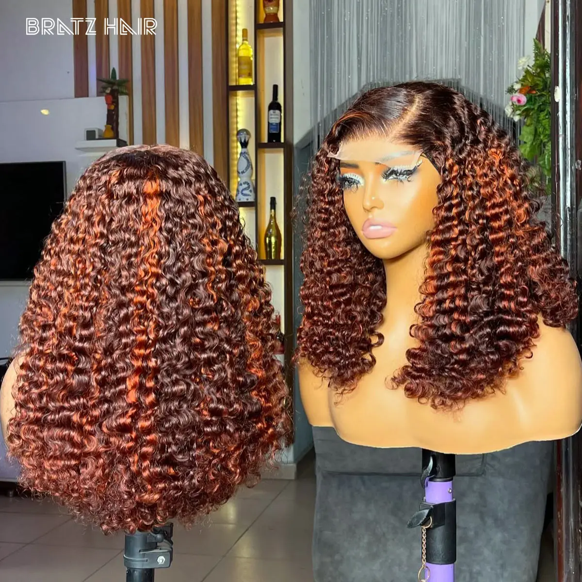 

Super Double Drawn Highlight Brown Orange Bob Wig Human Hair 13x6 13x4 Kinky Curly Wig for Woman Pre Plucked 4x4 5x5 Closure Wig