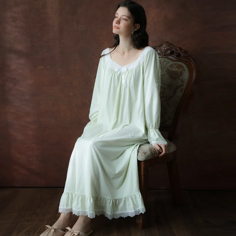 Wholesale Long Sleeved Pajamas for Spring Autumn Sweet Court Princess Style with Loose Fit and Elegant Skirt Design