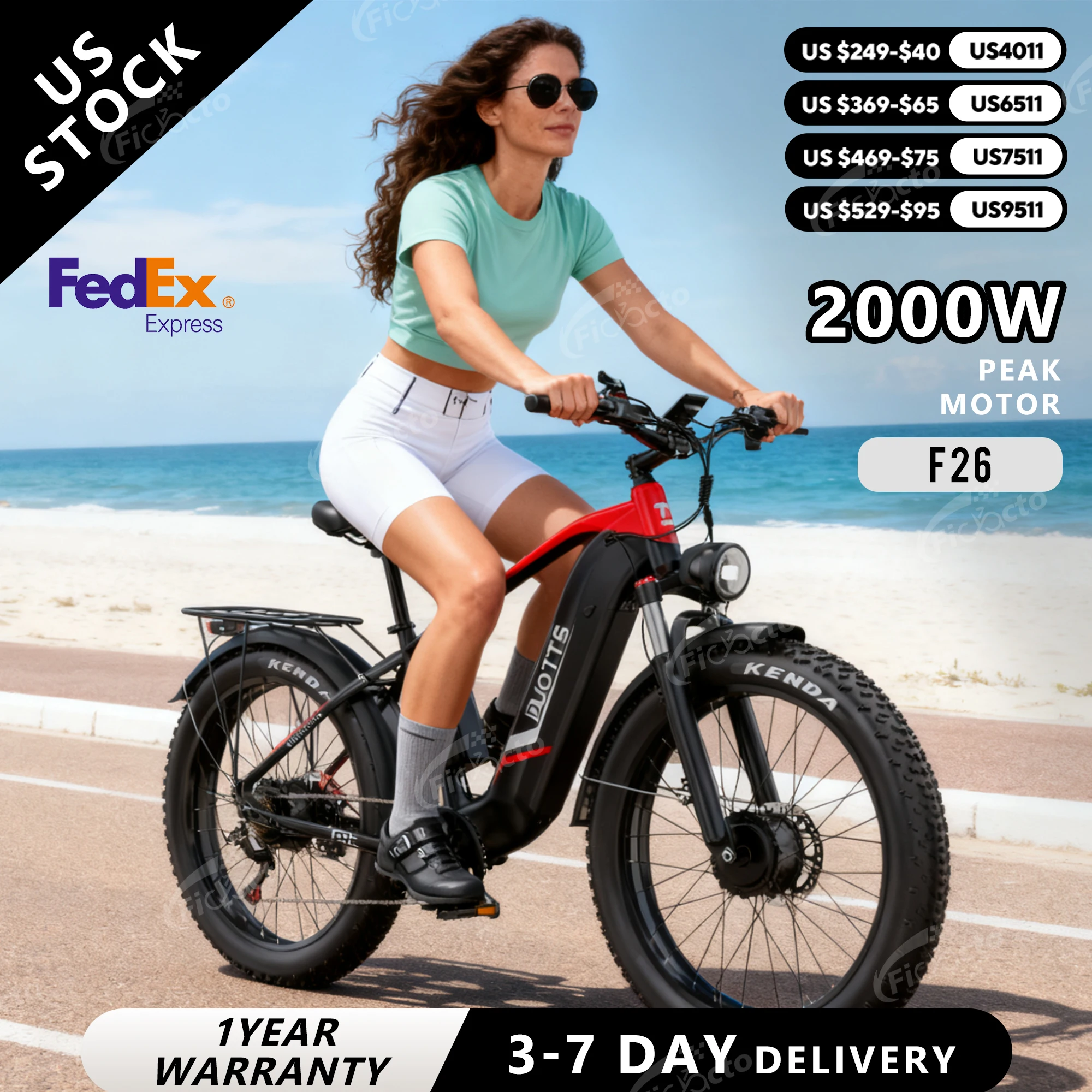 

Электрический велосипед DUOTTS 2000 Вт, двойной мотоцикл F26, электрический велосипед для взрослых, 26 x 4, вездеходные электронные велосипеды, аккумулятор 48 В, 20 Ач