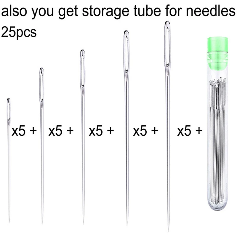 25 Pcs Large Eye Stitching Needles Sewing Handmade Leather Needle Steel Yarn Knitting Tool Set