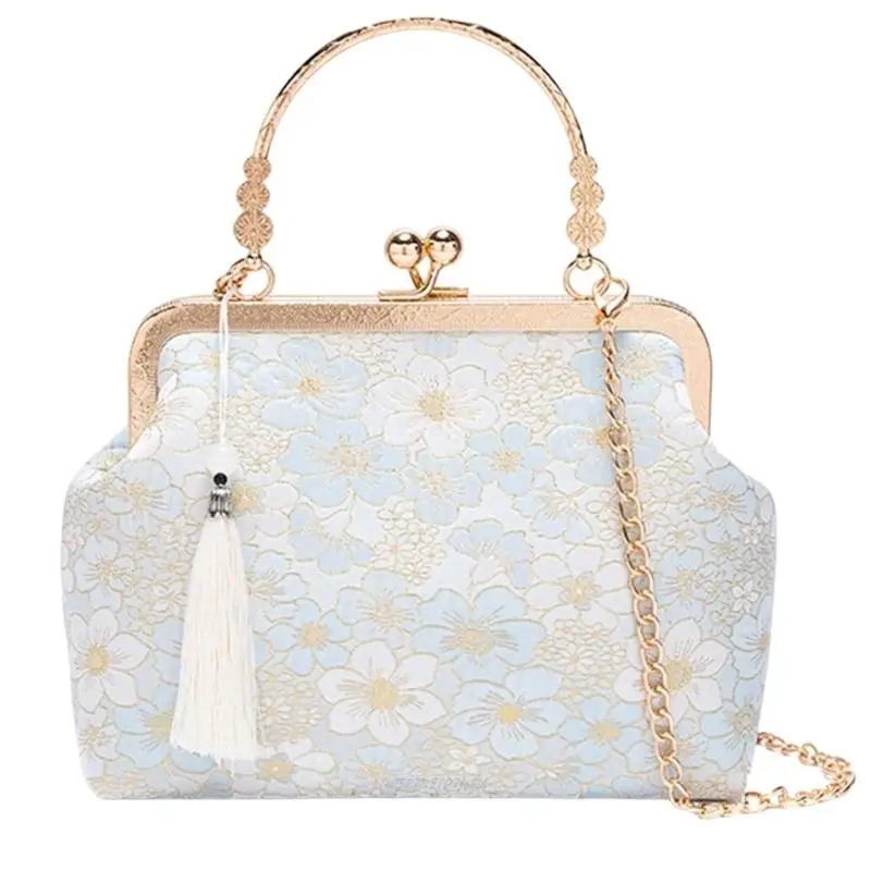 X5XA Fashionable Retro Cloth Evening Bag For Women Embossed Art Fastening Adjustable Strap Shoulder Crossbody Bag