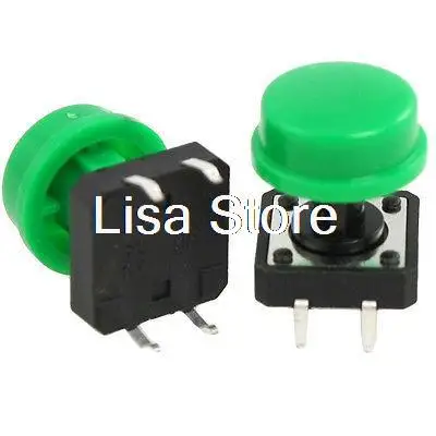 20pcs 4 Pin Green Cap Momentary Tactile Tact Push Button Switch 12 x 12mm x 12mm