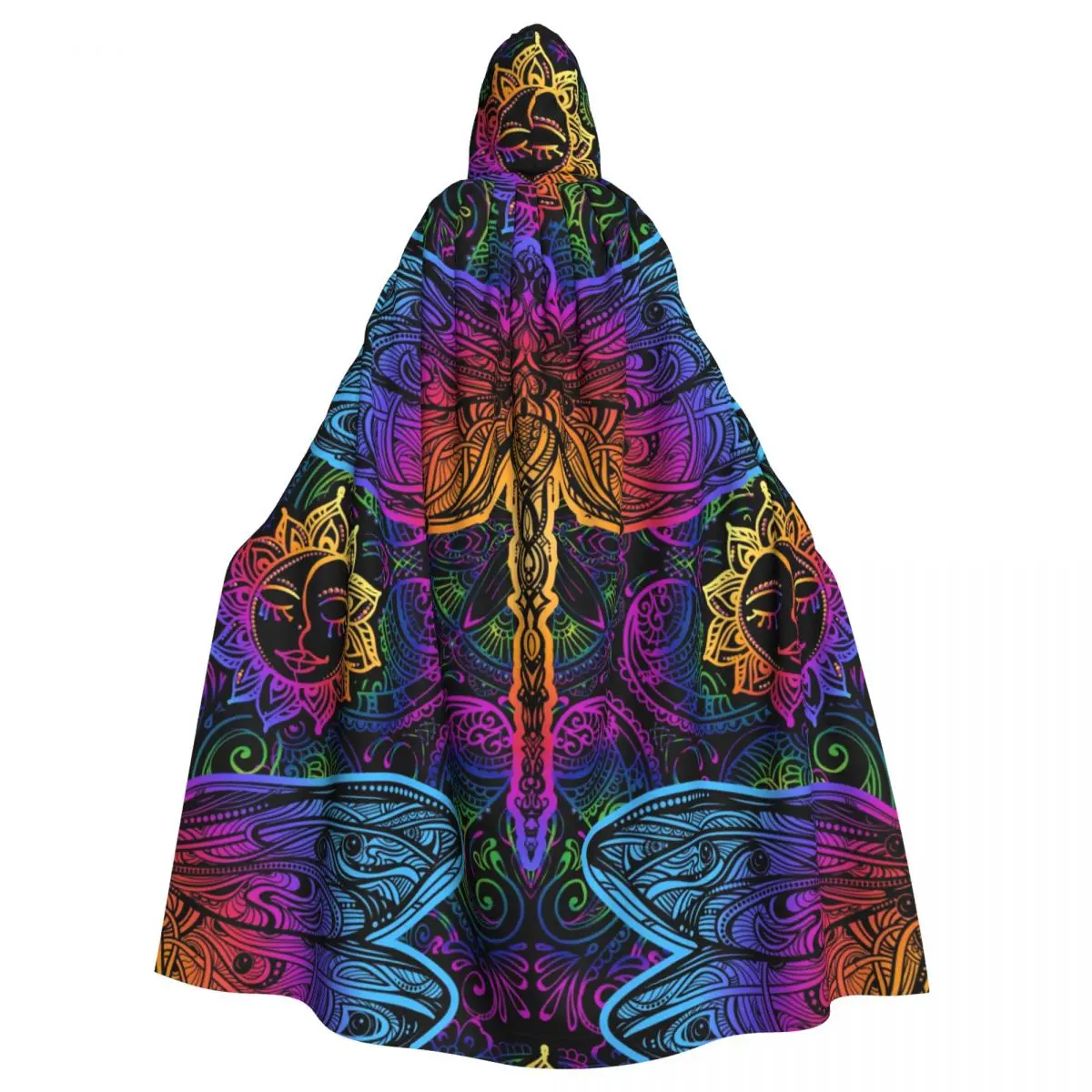 Unisex Witch Party Reversible Hooded Adult Vampires Cape Cloak Indian Mandalas Paisley Dragonfly Sun Pattern