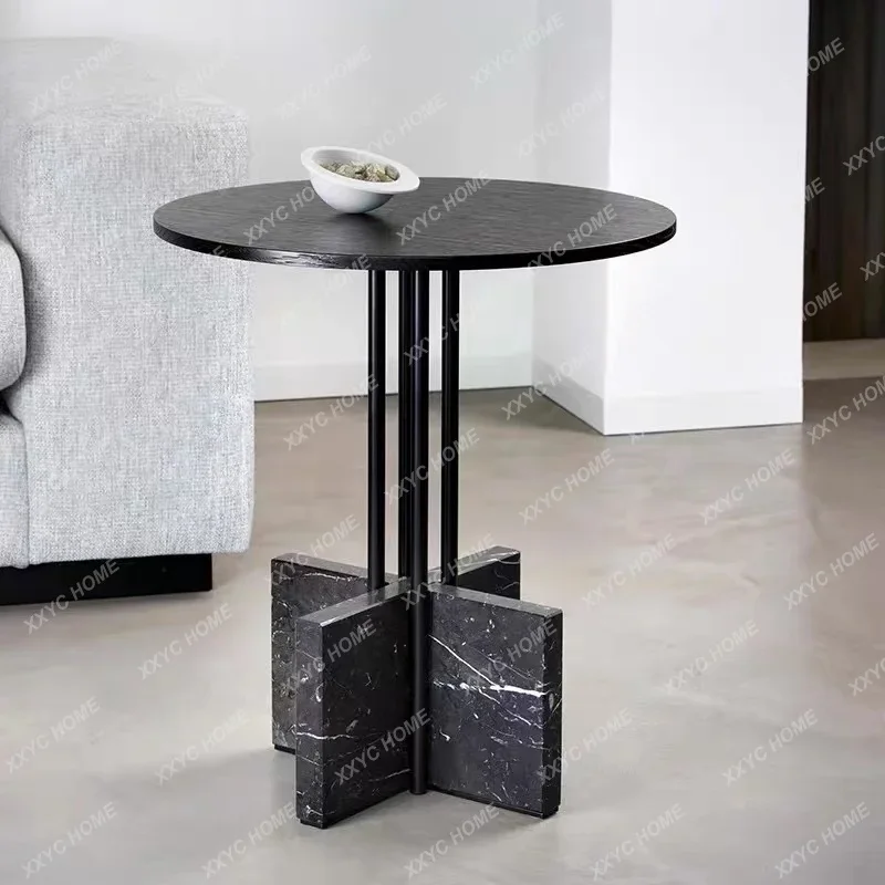 الفن الإبداعي أبيض وأسود الجذر الرخام طاولة مستديرة صغيرة غرفة المعيشة أريكة طاولة جانبية طلاء الخشب سطح الزاوية طاولة الزاوية #2