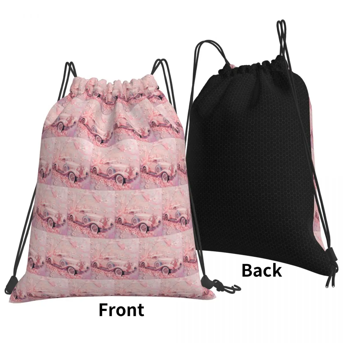 Retro Car Among Flowers Backpacks Fashion Drawstring Bundle Pocket Storage Bag Book Bags for Man Woman Students