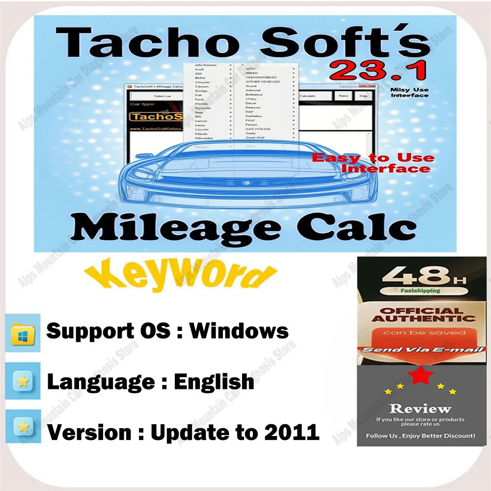 

TachoSoft Mileage Calculator 23.1 - Digital Odometer Mileage Counter Calculation Software with License for Vehicle Mileage Track