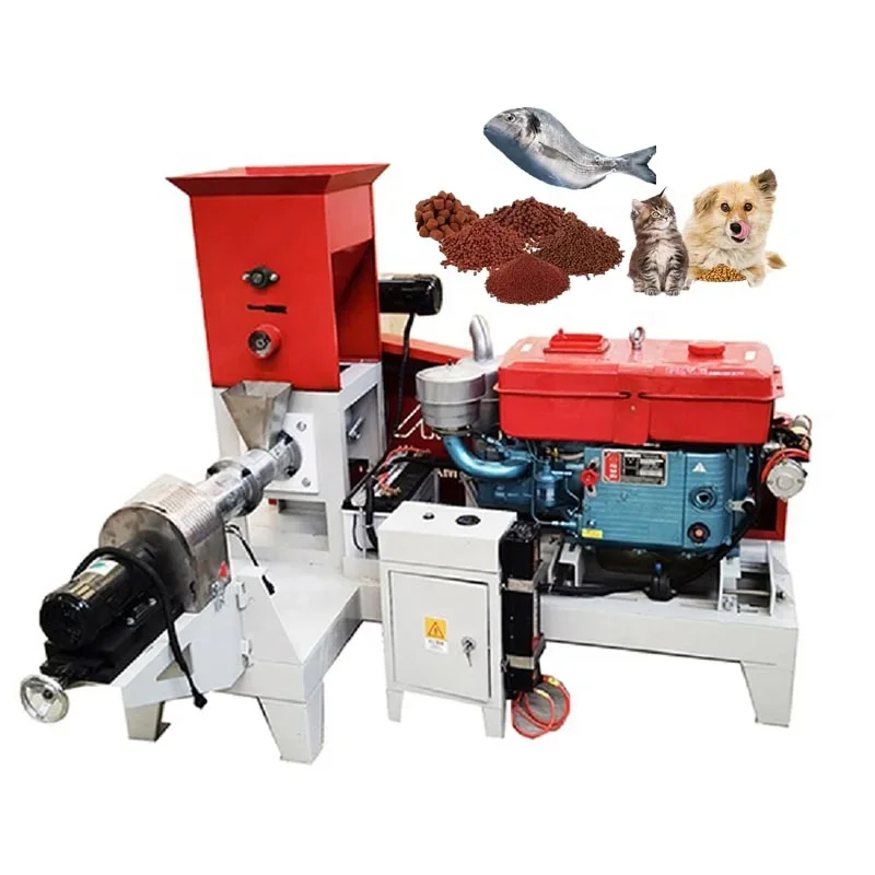 Diesel Engine Fish Feed Extruder Machine, Automatic Floating Fish & Catfish Feed Pellet Mill