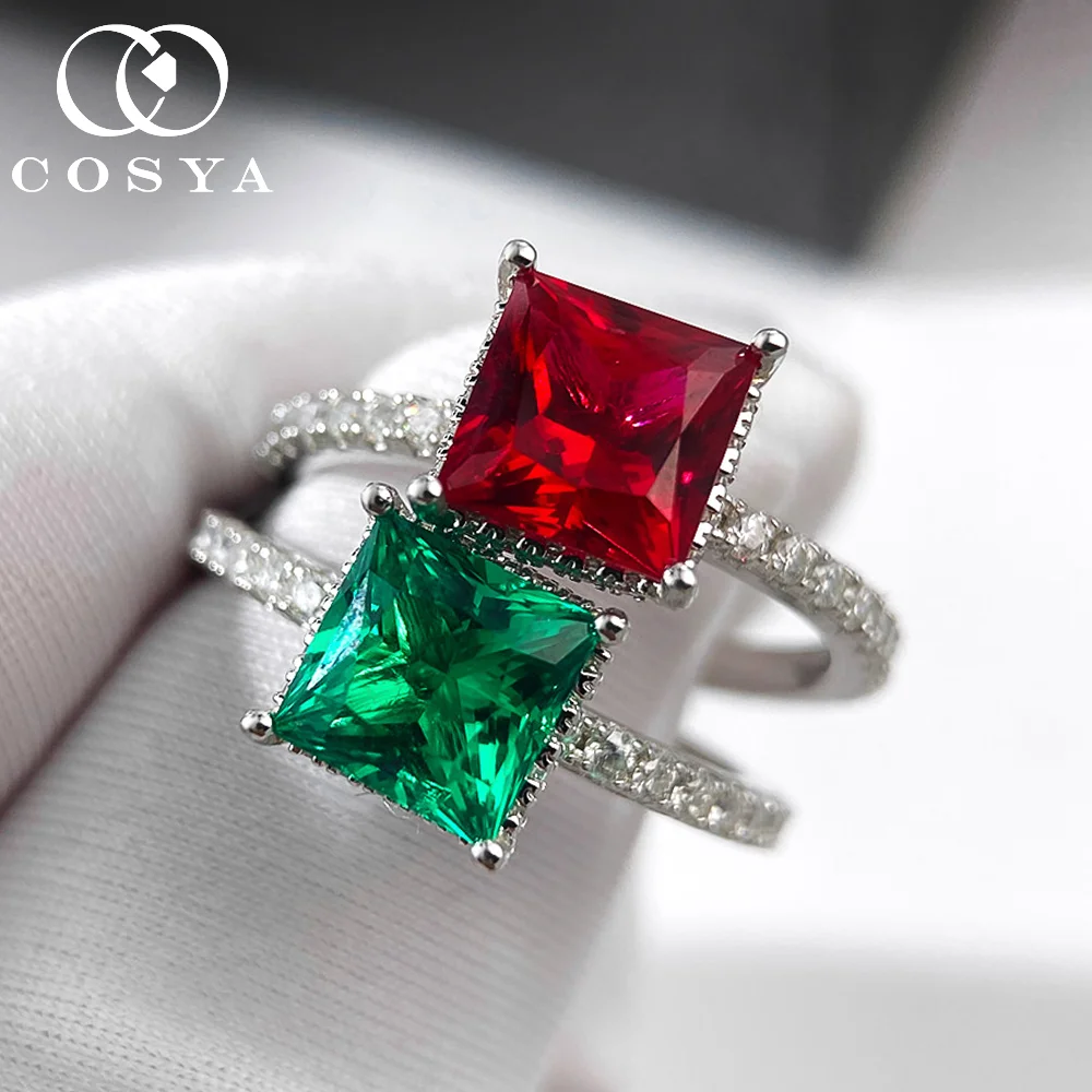

Кольцо COSYA 2.6CT с выращенным в лаборатории колумбийским изумрудом/рубином для женщин, 100% серебро S925, сертифицированный муассанит, обручальное кольцо, ювелирное изделие