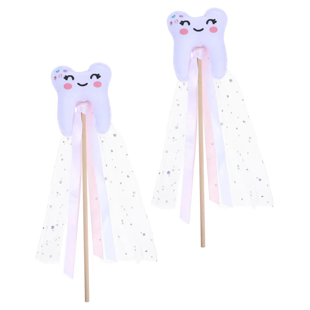 

2Pcs Fairy Wand Tooth Shaped Stick for Children Birthday Wedding Party Costume Wands for Girls Dress Up Fun